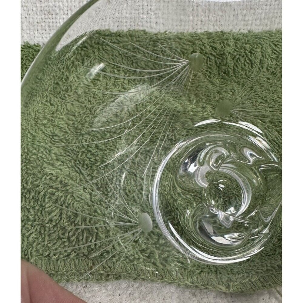 Vintage Etched Contoured Glass Candle Holder 6” Wide - Picture 4 of 4